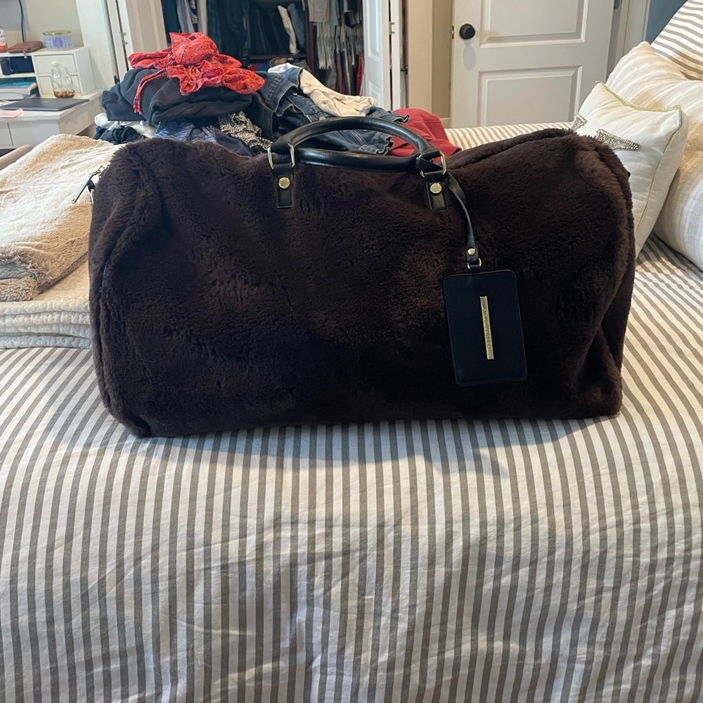 Steve Madden Brown Furry Duffel Bag
